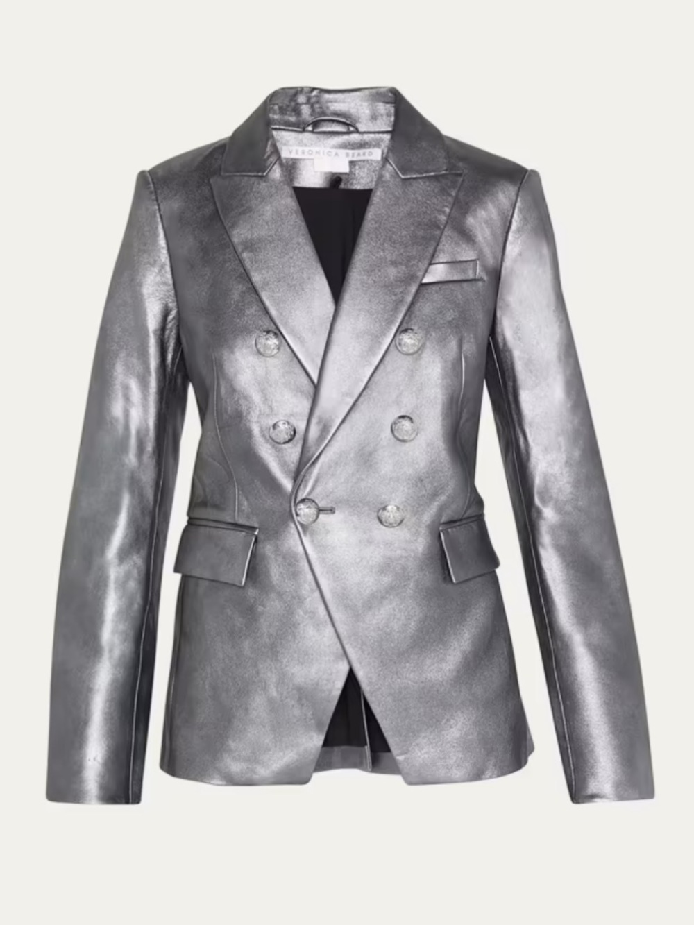 Veronica Beard Dickey Blazer Gunmetal Metallic Lambskin Leather - Size 4